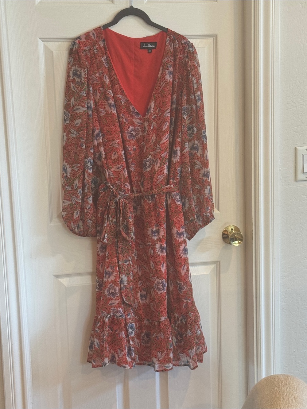 Sam Edelman Red Floral Long-Sleeve Wrap Dress